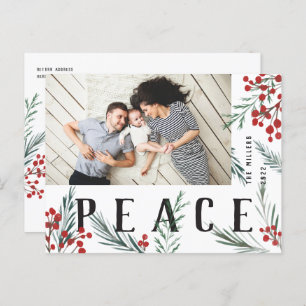 Typographic Botanicals Photo Peace Holiday Postcard