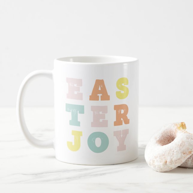 Typographic Easter Joy Modern Pastels Coffee Mug (With Donut)