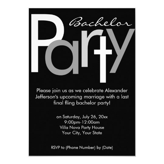 Typographic Grey Black Bachelor Party Invitation