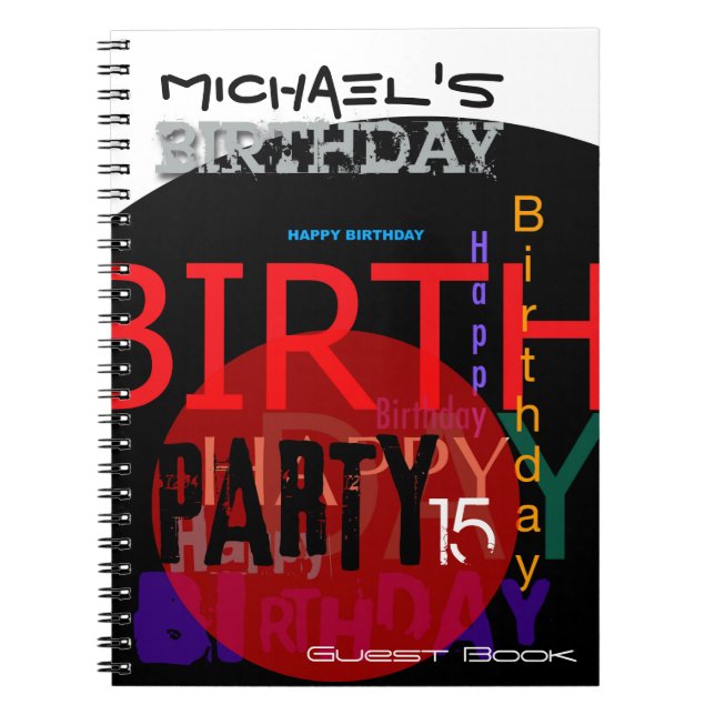 Typographic Happy 15th Birthday Party Guest Book (Front)