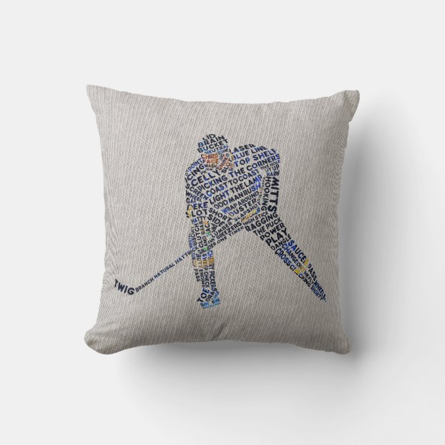 Typographic Hockey Player Pillow to Customize (Front)