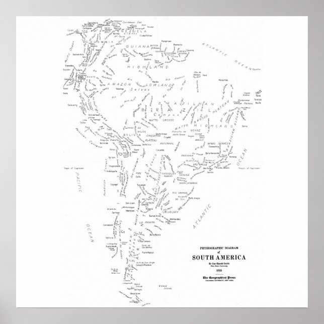 Typographic Map of South America Poster (Front)