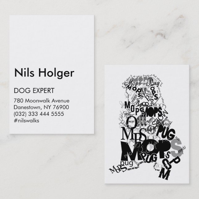 Typographic, modern, Type only Pug Business Card (Front/Back)