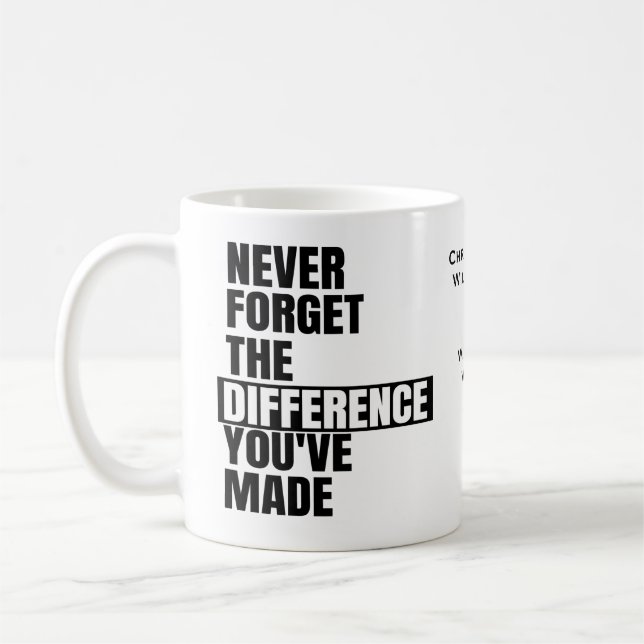 Typographic Never Forget Retirement Thank You Coffee Mug (Left)