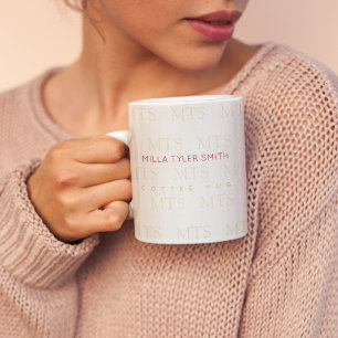 typographic pattern of initials with name, clean coffee mug