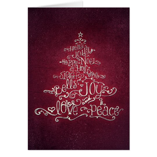 Typographic Red & Silver Christmas Tree Card