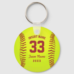 Typographic Softball Team Red Keychain