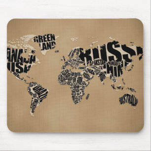 Typographic World  Map Mouse Pad