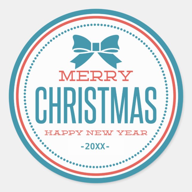 Typographical Merry Christmas Happy New-Year Classic Round Sticker (Front)