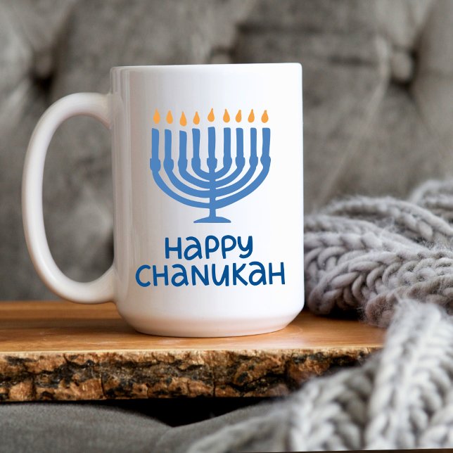 Typographie amusante | Heureux Chanukah Large. Mug (Créateur téléchargé)
