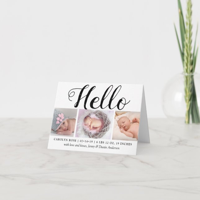 Typographie audacieuse "Hello" 3 Faire-part de nai (Devant)