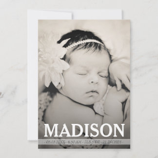Typographie Baby Girl Carte photo Faire-part de na