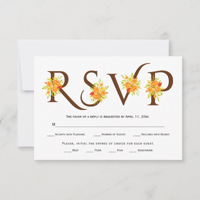 Typographie Brown, carte RSVP mariage rose orange (Devant)