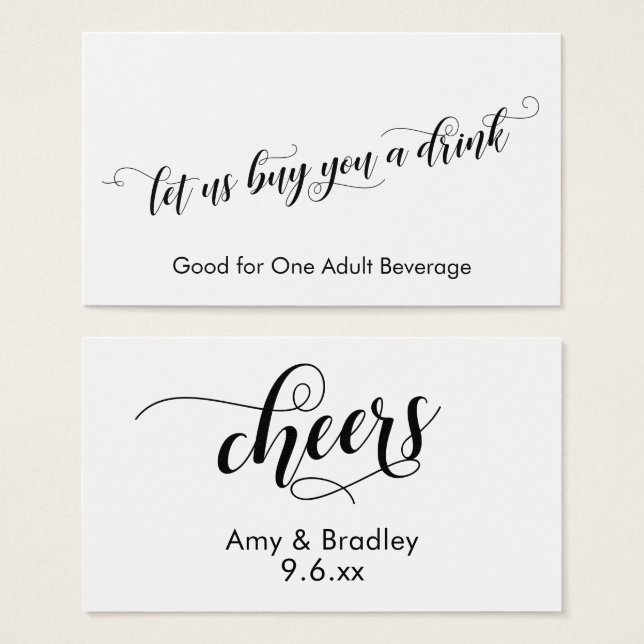 Typographie Chic Script Tickets de Boisson sur Fon (Devant & derrière)