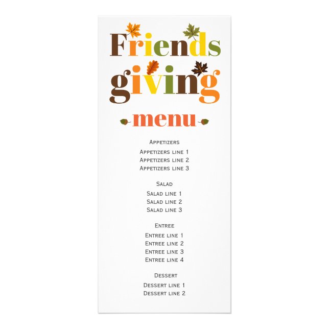 Typographie colorée Carte de menu Friendsgiving (Devant)