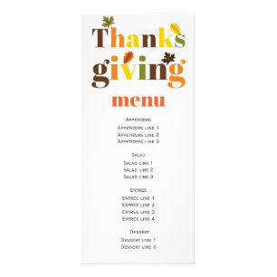 Typographie colorée Carte menu Thanksgiving