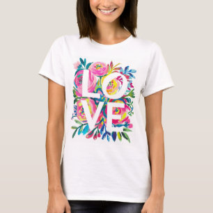 Typographie d'AMOUR florale brillante T-shirt - co