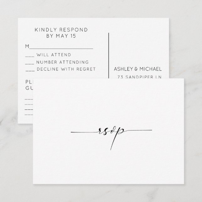 TYPOGRAPHIE DE CALLIGRAPHIE Mariage Carte RSVP (Devant / Derrière)