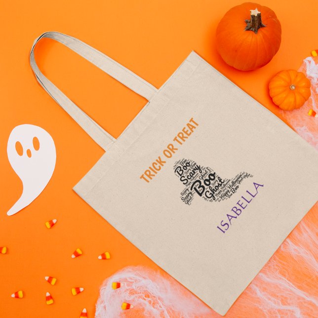 Typographie de fantôme mignonne Trick ou Sac fourr (Boooo!
Editable Text and Name.
Happy Halloween!)