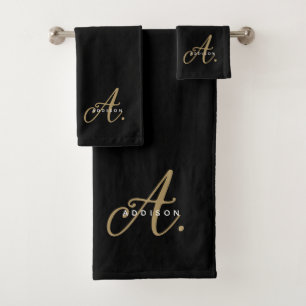 Typographie de script Monogramme en or noir chic G