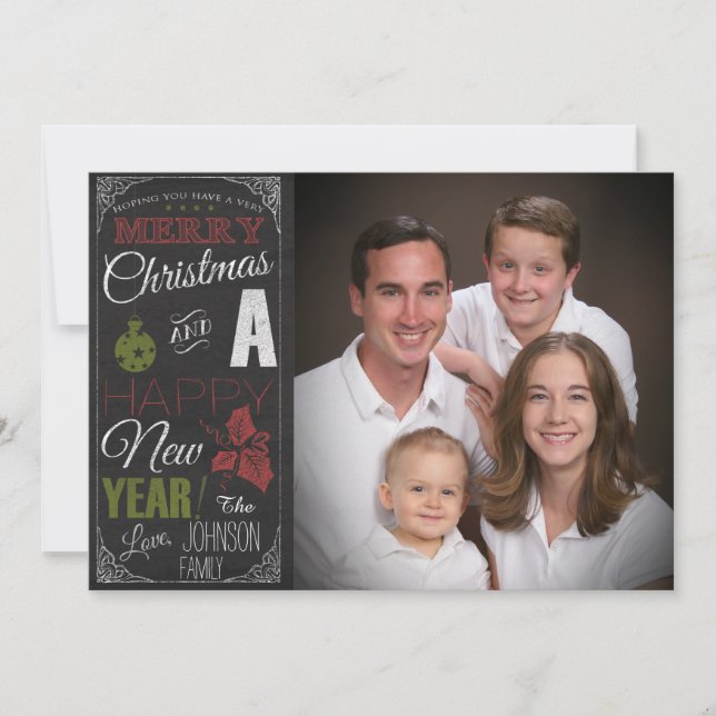 Typographie de tableau noir Carte de Noël photo (Devant)