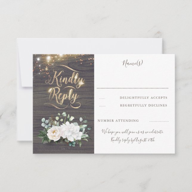 Typographie d'or Mariage de automne rustique RSVP (Devant)