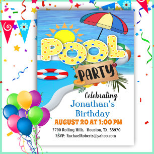 Typographie Été Anniversaire Piscine Invitation