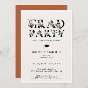 Typographie florale moderne GRAD PARTY Invitation