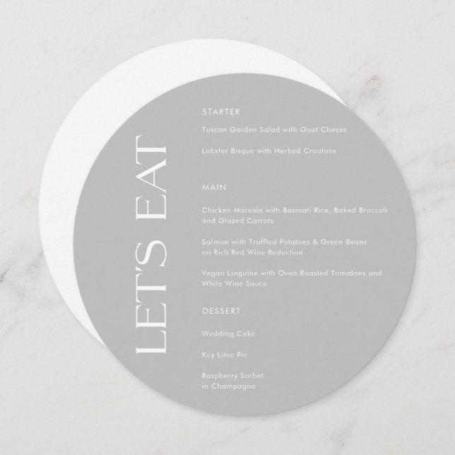 Typographie gris moderne Mangeons le menu Mariage (Devant / Derrière)
