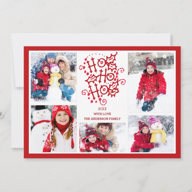 Typographie HO HO HO 5 Carte de Noël photo (Devant)