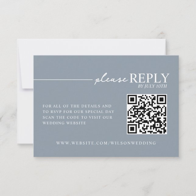 Typographie minimale Dusty Blue QR carte RSVP (Devant)