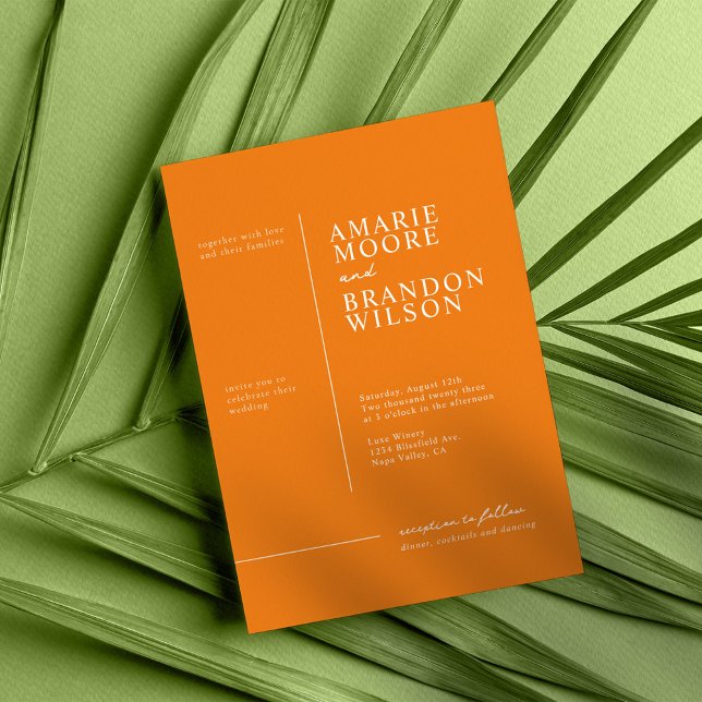 Typographie minimale Faire-part de mariage orange (Créateur téléchargé)