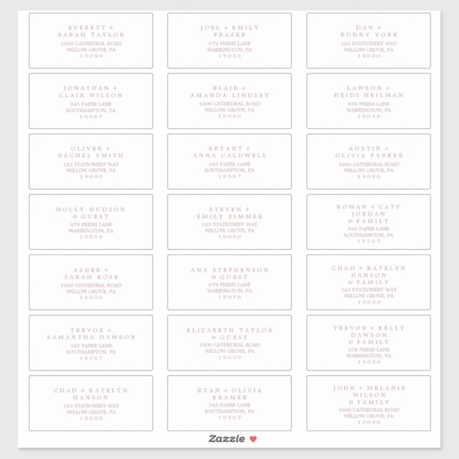 Typographie minimaliste Rose Or Étiquettes de adre (Feuille)