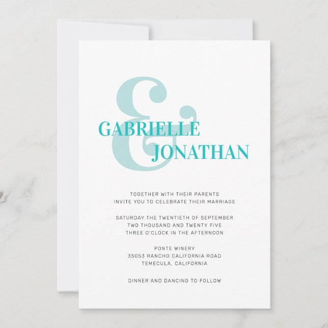 Typographie moderne Aqua Faire-part de mariage (Devant)