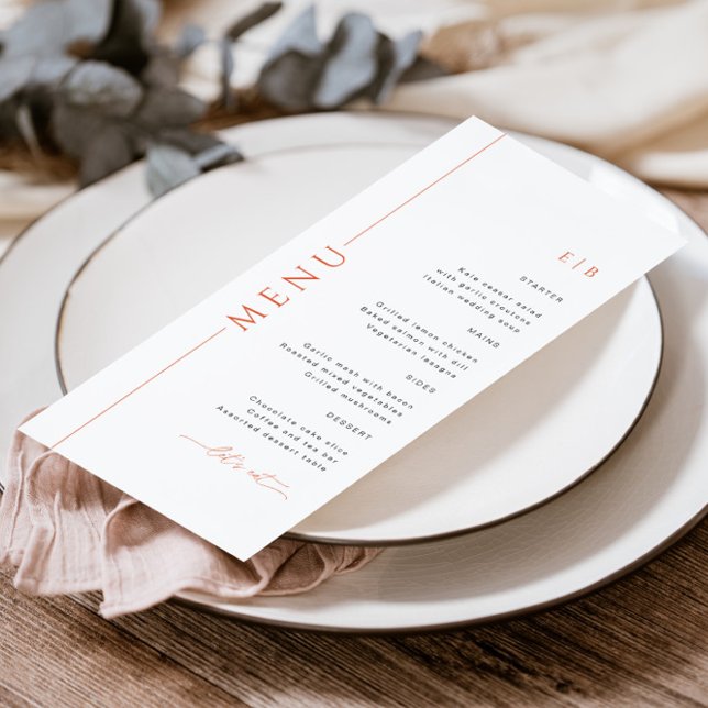 Typographie moderne Bright Orange Mariage Menu (Créateur téléchargé)