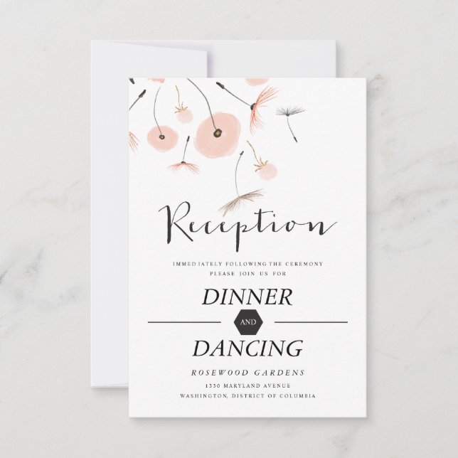 Typographie moderne Dandelion Mariage Carte de réc (Devant)