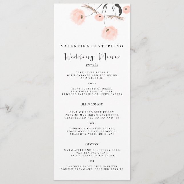 Typographie moderne Dandelion Menu Mariage (Devant)