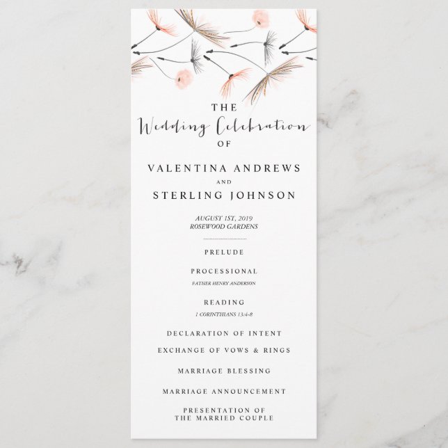 Typographie moderne Dandelion Wedding Carte Progra (Devant)