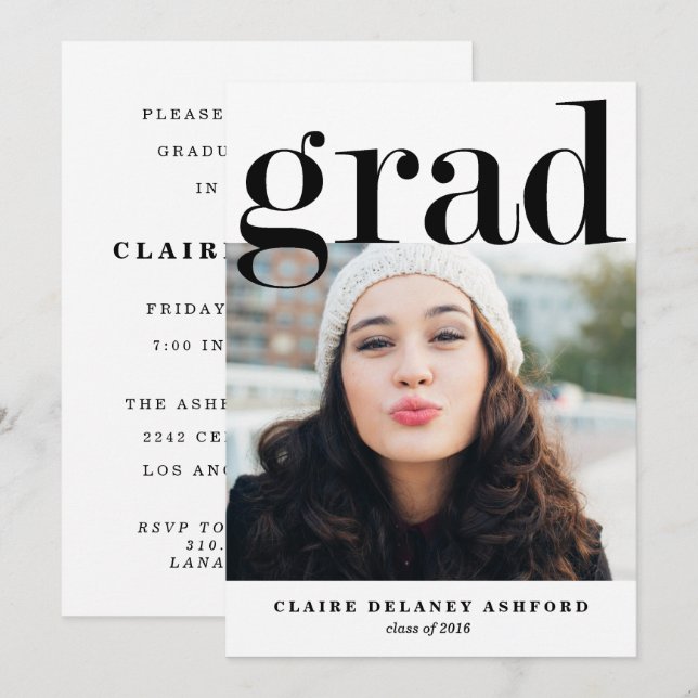 Typographie moderne de Grad Invitation photo (Devant / Derrière)