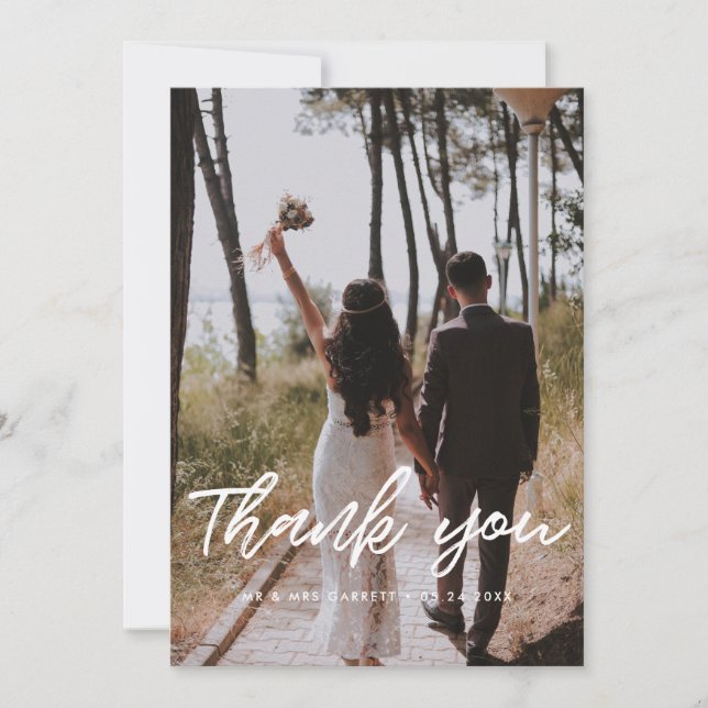 Typographie moderne mariage photo carte de remerci (Devant)