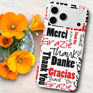 Typographie multilingue rouge et noir Merci