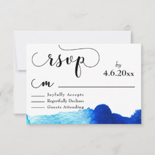 Typographie noire avec RSVP aquarelle bleu vif