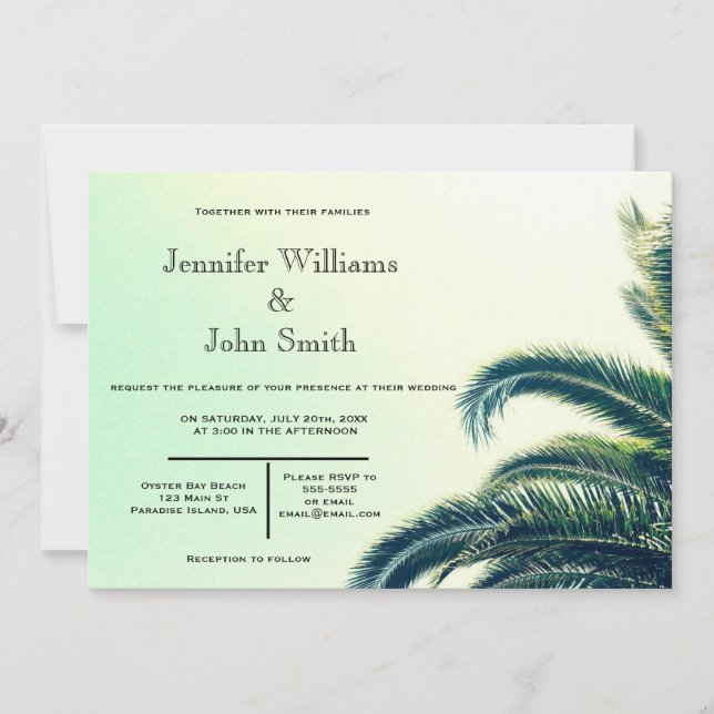 Typographie Palm Destination Mariages Invitations (Devant)