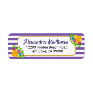 Typographie rayée blanche pourpre florale coloré