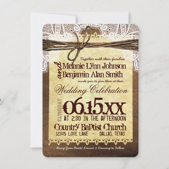 Typographie rustique Pays Invitations de mariage (Devant)