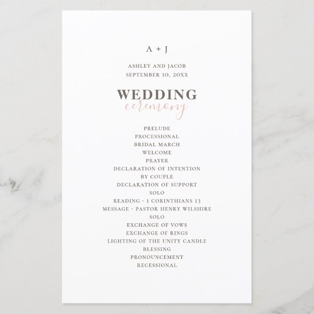 Typographie simple moderne. Programme de mariage é (Devant)
