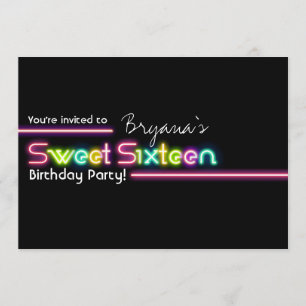 Typographie SWEET 16 Neon Glow Invitation de fête 