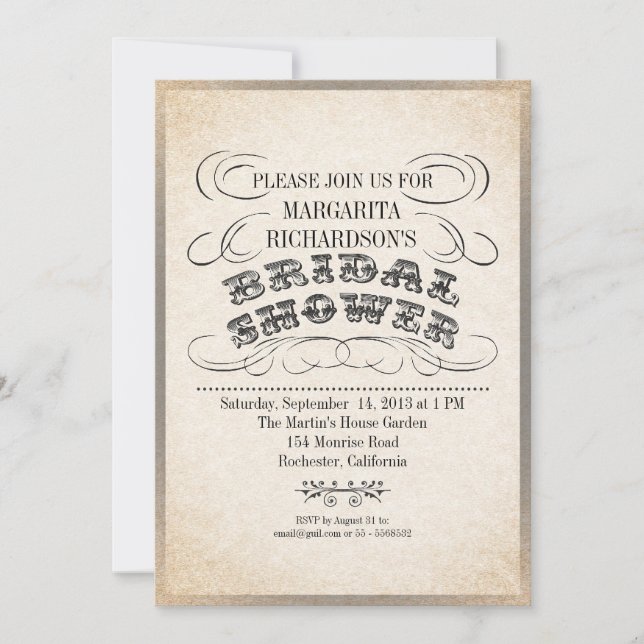 typographie vintage invitations à la douche nuptia (Devant)