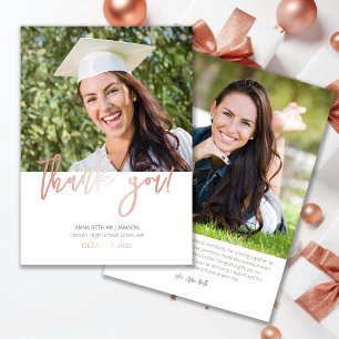 Typography 2 Photo Sage and Rose Gold Graduation Thank You Card