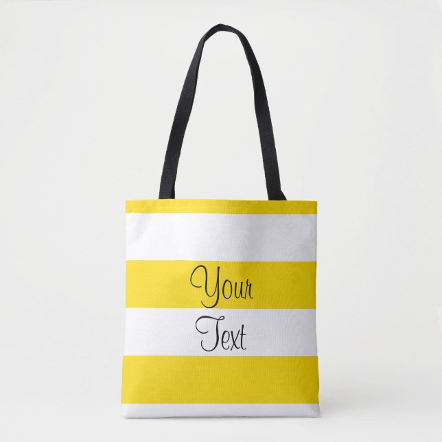 Typography Add Your Text Yellow White Shoulder Tote Bag (Front)